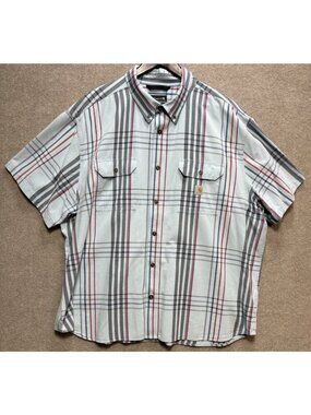Carhartt Men's 3XL 100% Cotton Loose Fit Casual Shirt Blue Gray Red Plaid GUC